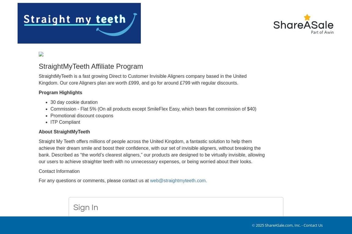 Straight My Teeth affiliate program signup page