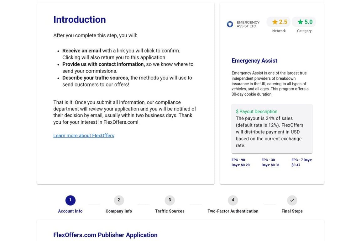 Emergency Assist Breakdown Cover affiliate program signup page
