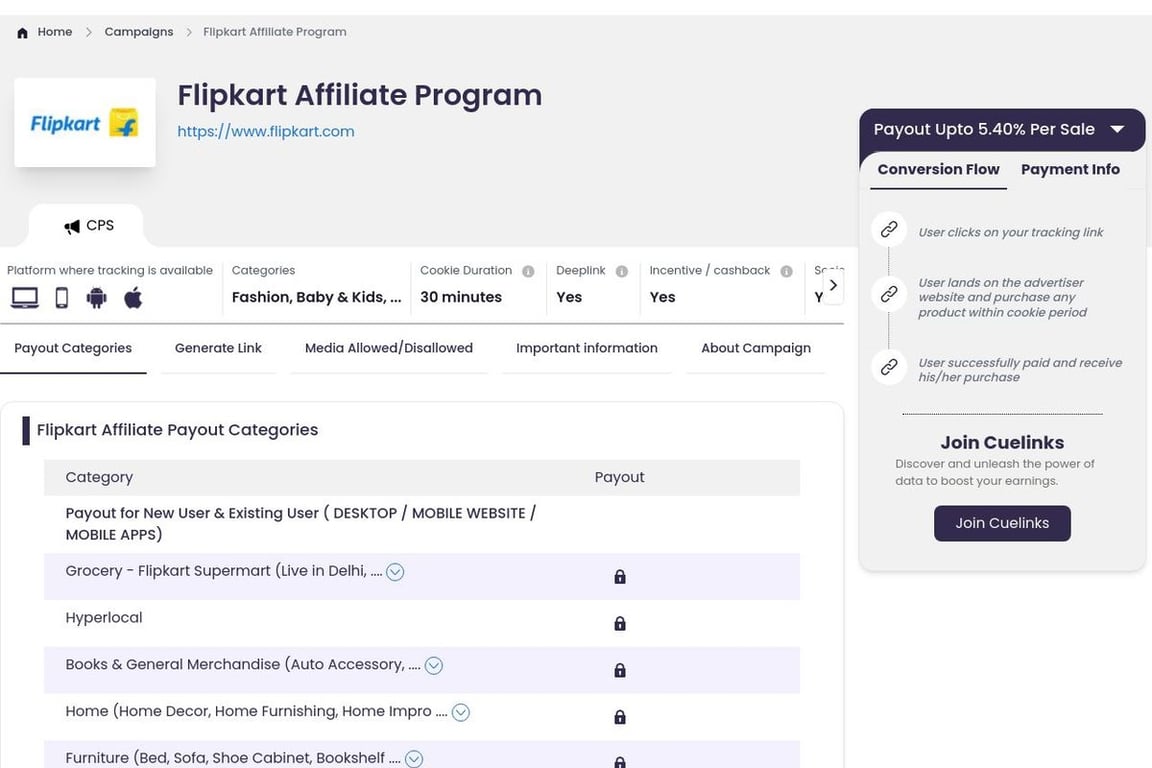 Flipkart affiliate program signup page