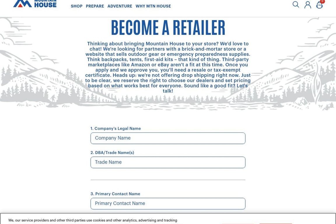 Mountain House affiliate program signup page