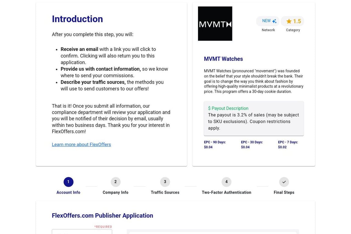 MVMT Watches affiliate program signup page