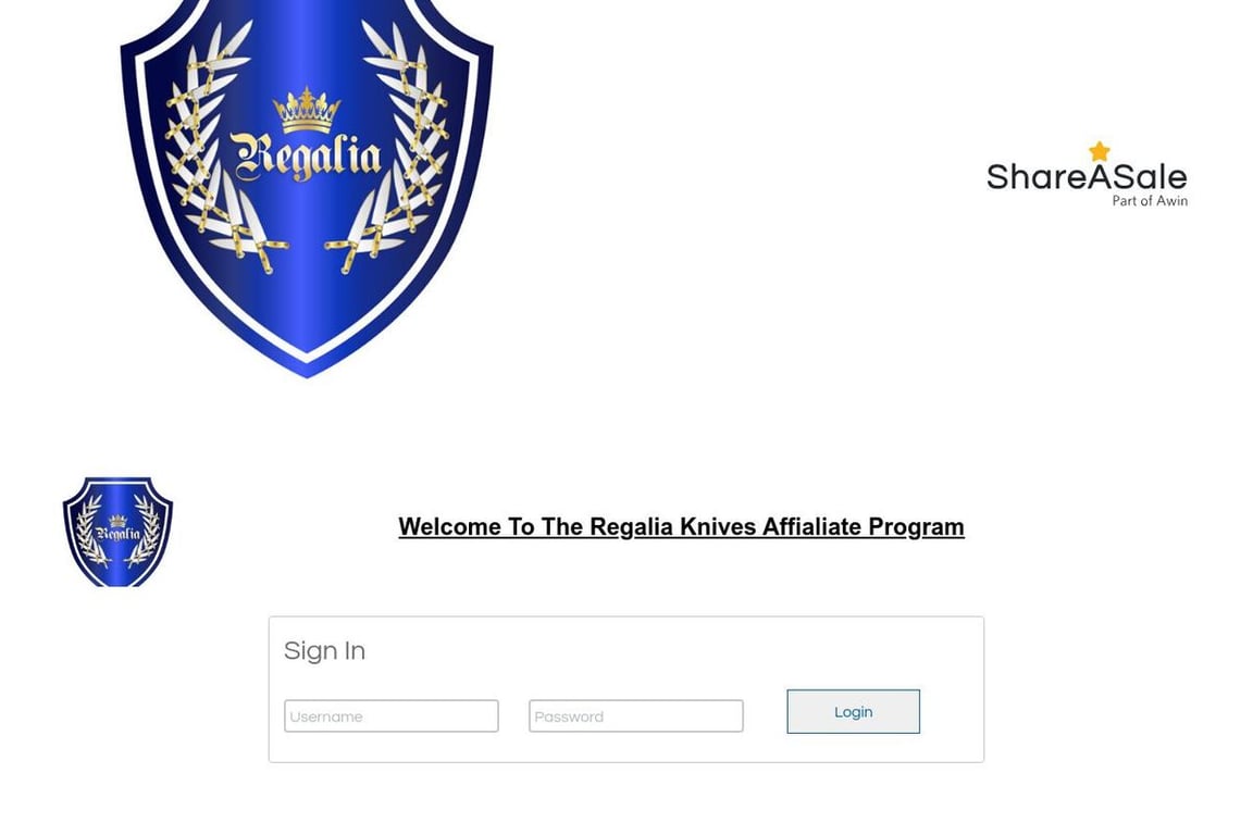 Regalia Knives affiliate program signup page