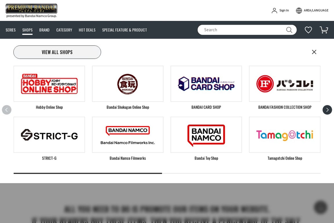 PREMIUM BANDAI USA affiliate program signup page
