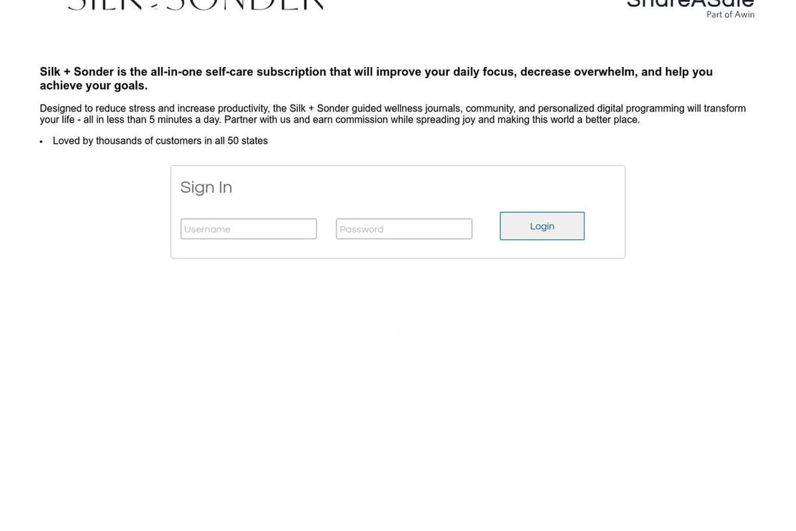 Silk and Sonder affiliate program signup page