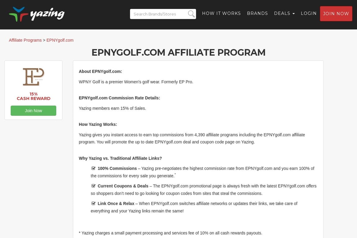 EPNYgolf.com affiliate program signup page