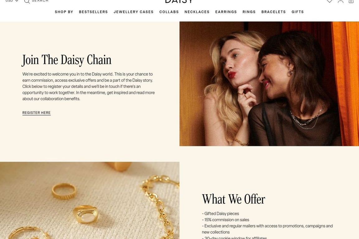 Daisy London affiliate program signup page
