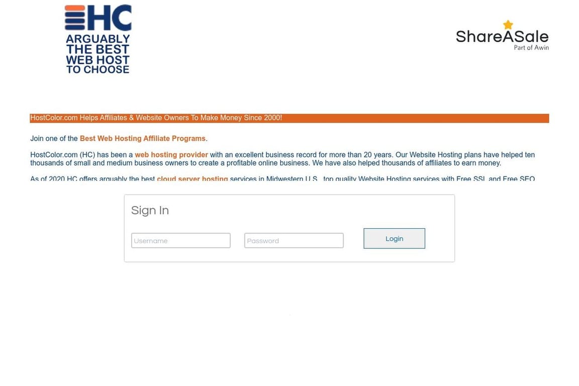 Host Color LLC affiliate program signup page