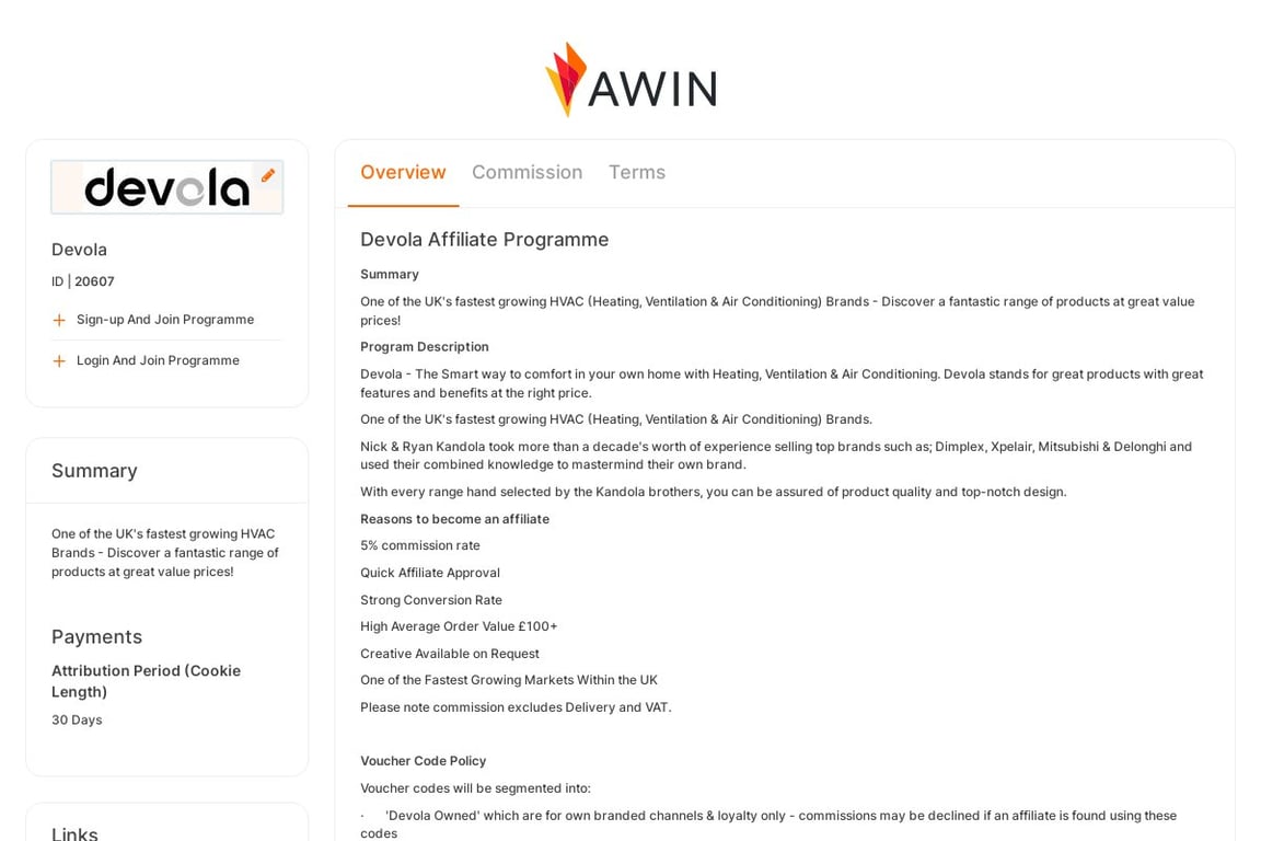 Devola affiliate program signup page
