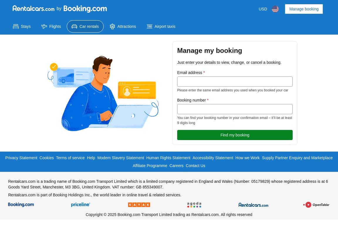 Booking.com Car Rentals homepage