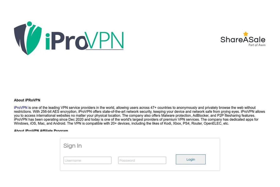 IProVPN affiliate program signup page
