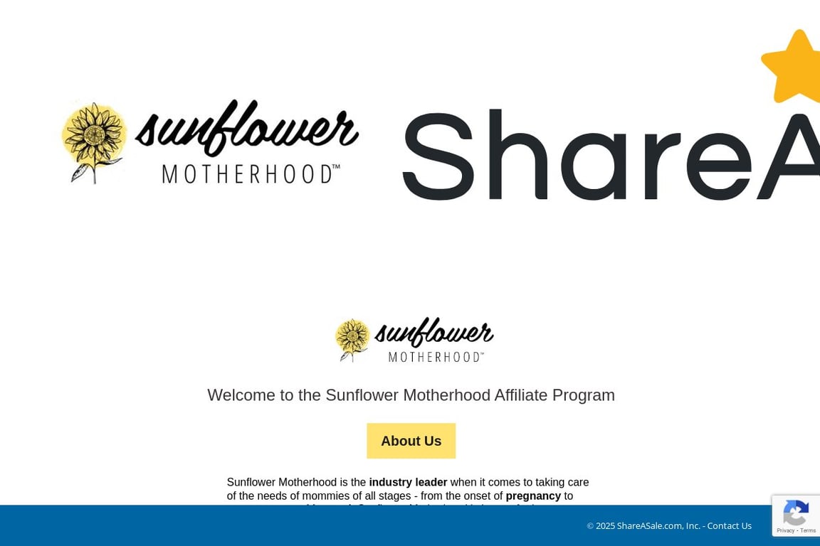 Sunflower Motherhood affiliate program signup page