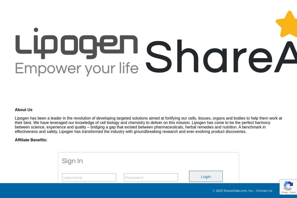 Lipogen affiliate program signup page