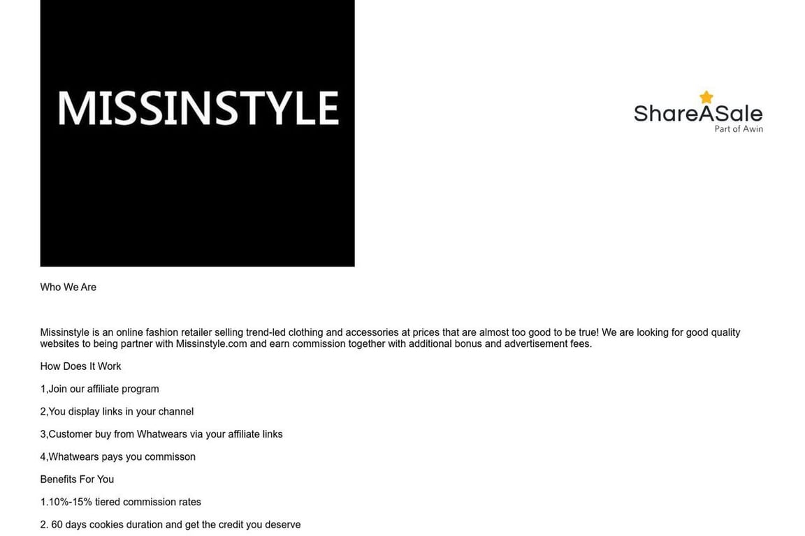 MISSINSTYLE affiliate program signup page