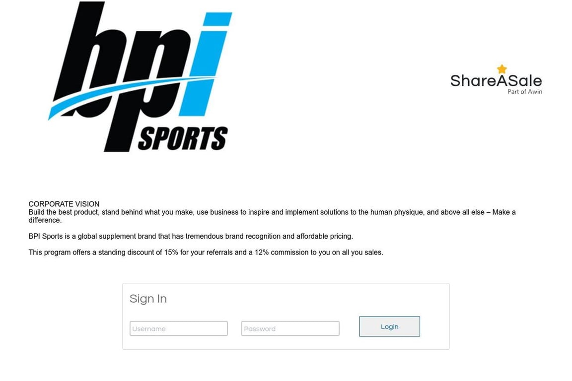 BPI Sports affiliate program signup page