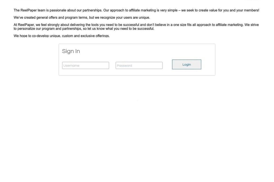 Reel Paper affiliate program signup page