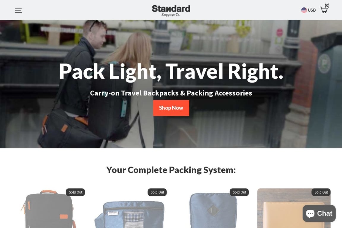 Standard Luggage Co. homepage