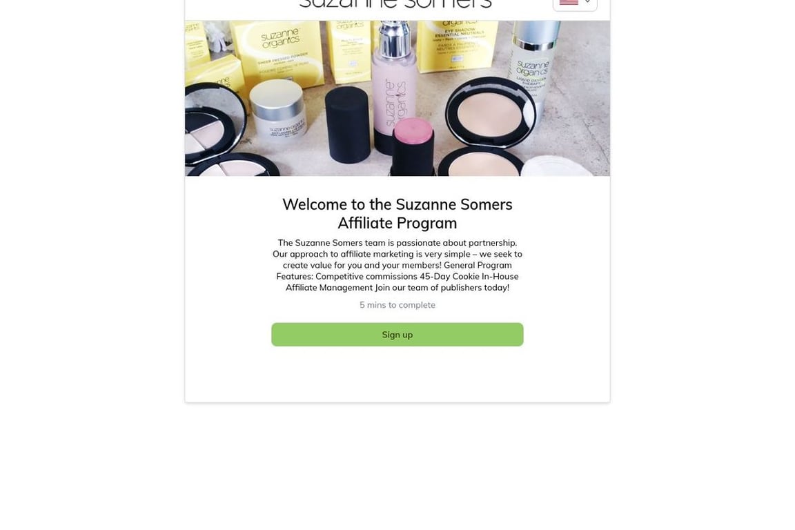 Suzanne Somers affiliate program signup page