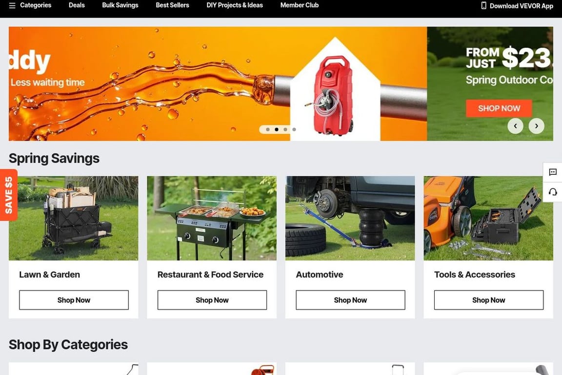 Vevor US homepage