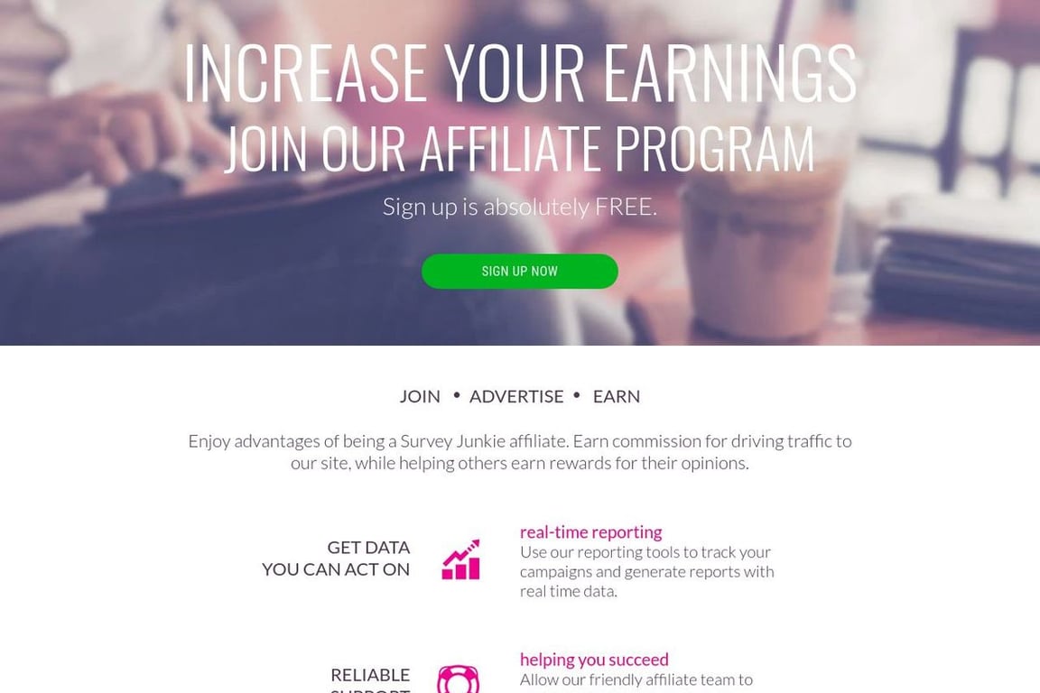Survey Junkie affiliate program signup page