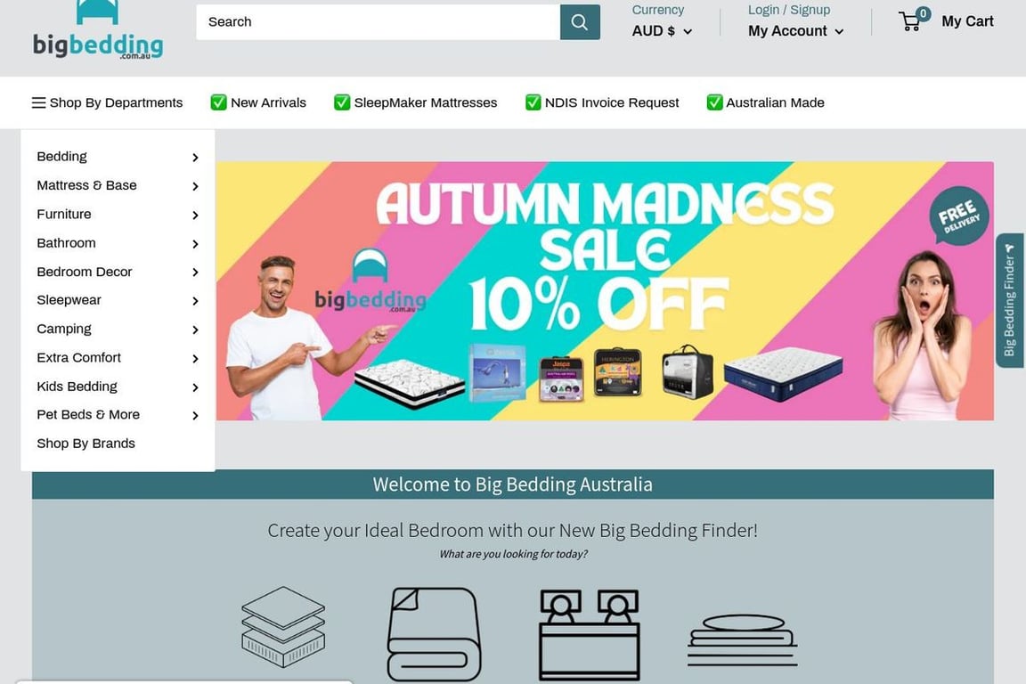 Big Bedding Australia homepage