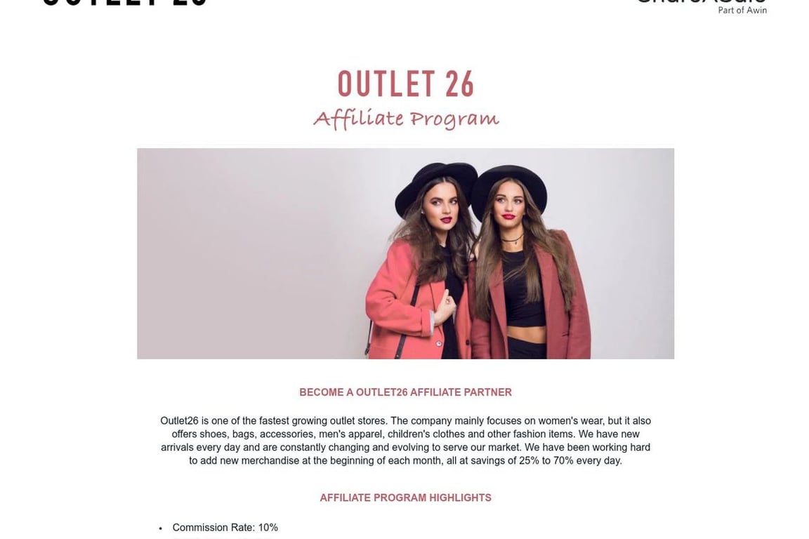 Outlet26 affiliate program signup page