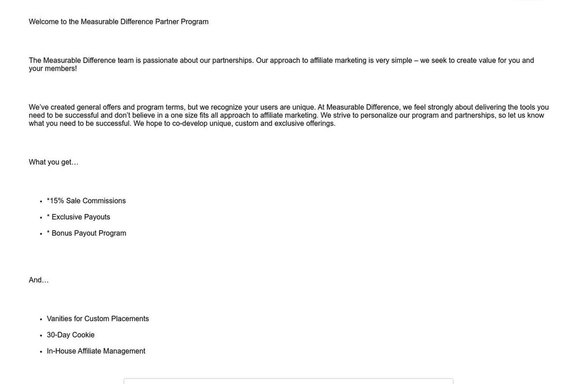 Measurable Difference affiliate program signup page