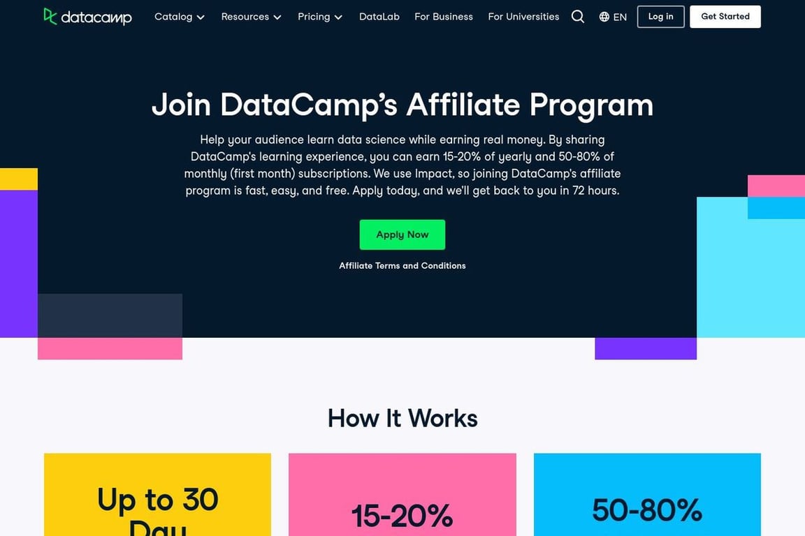 DataCamp affiliate program signup page