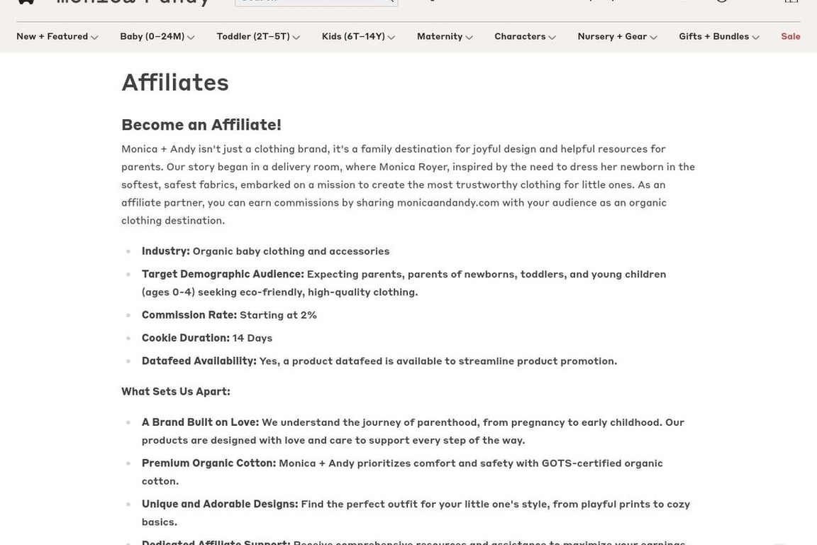 Monica + Andy affiliate program signup page