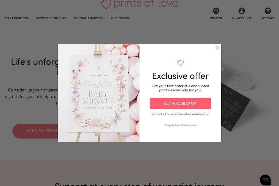 Prints of Love homepage