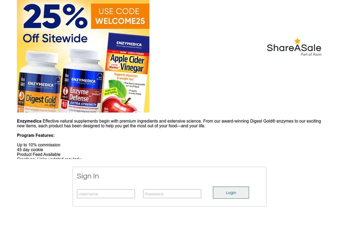 Enzymedica affiliate program signup page
