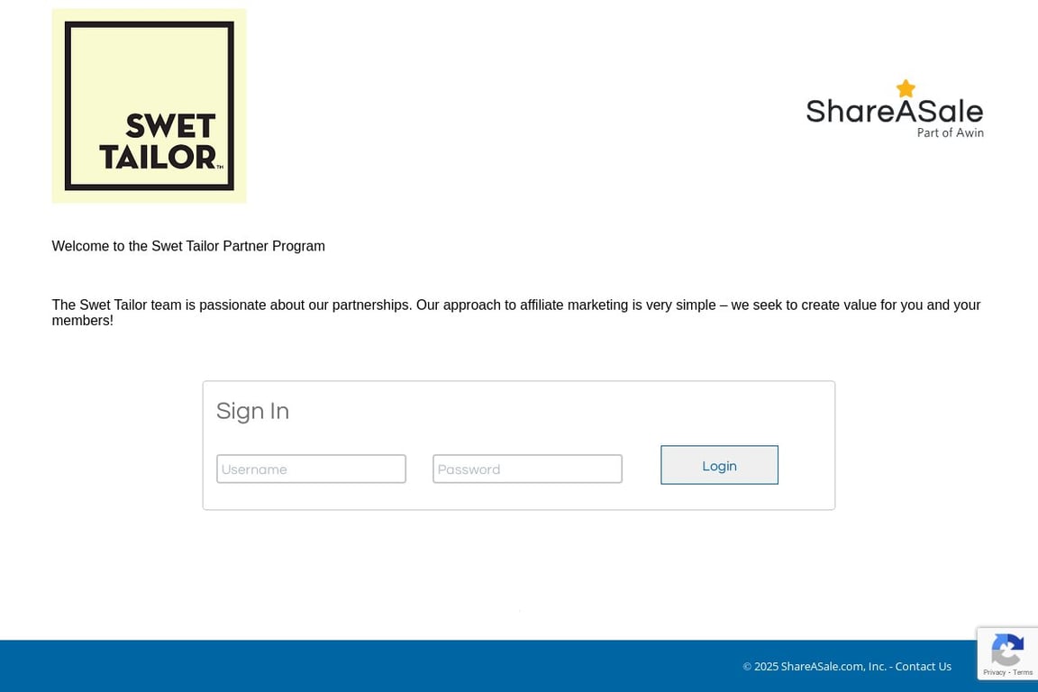 Swet Tailor affiliate program signup page