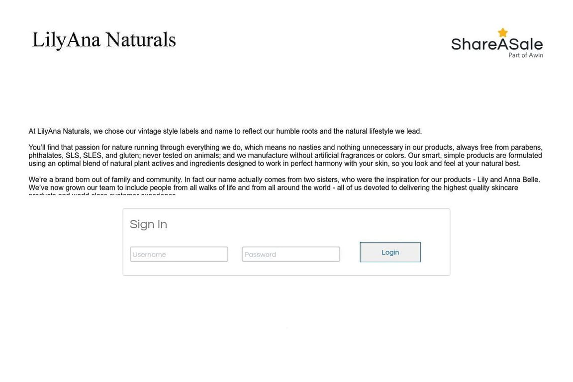 LilyAna Naturals affiliate program signup page