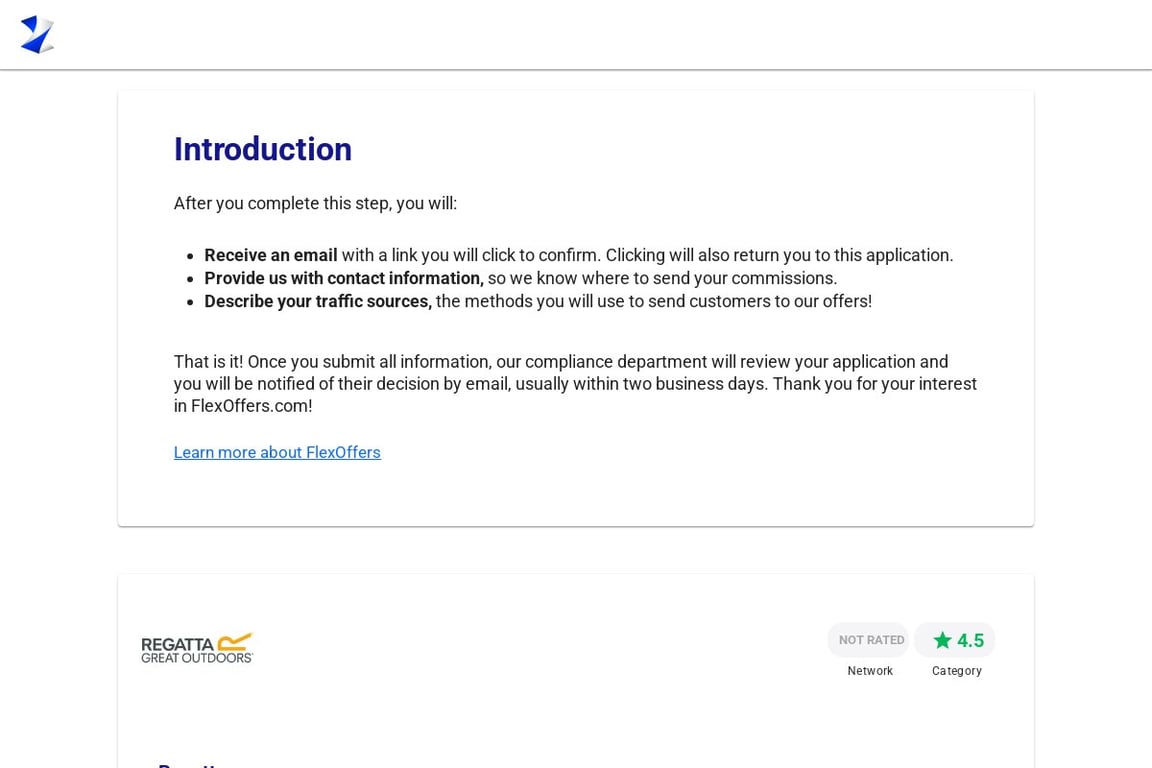 Regatta affiliate program signup page