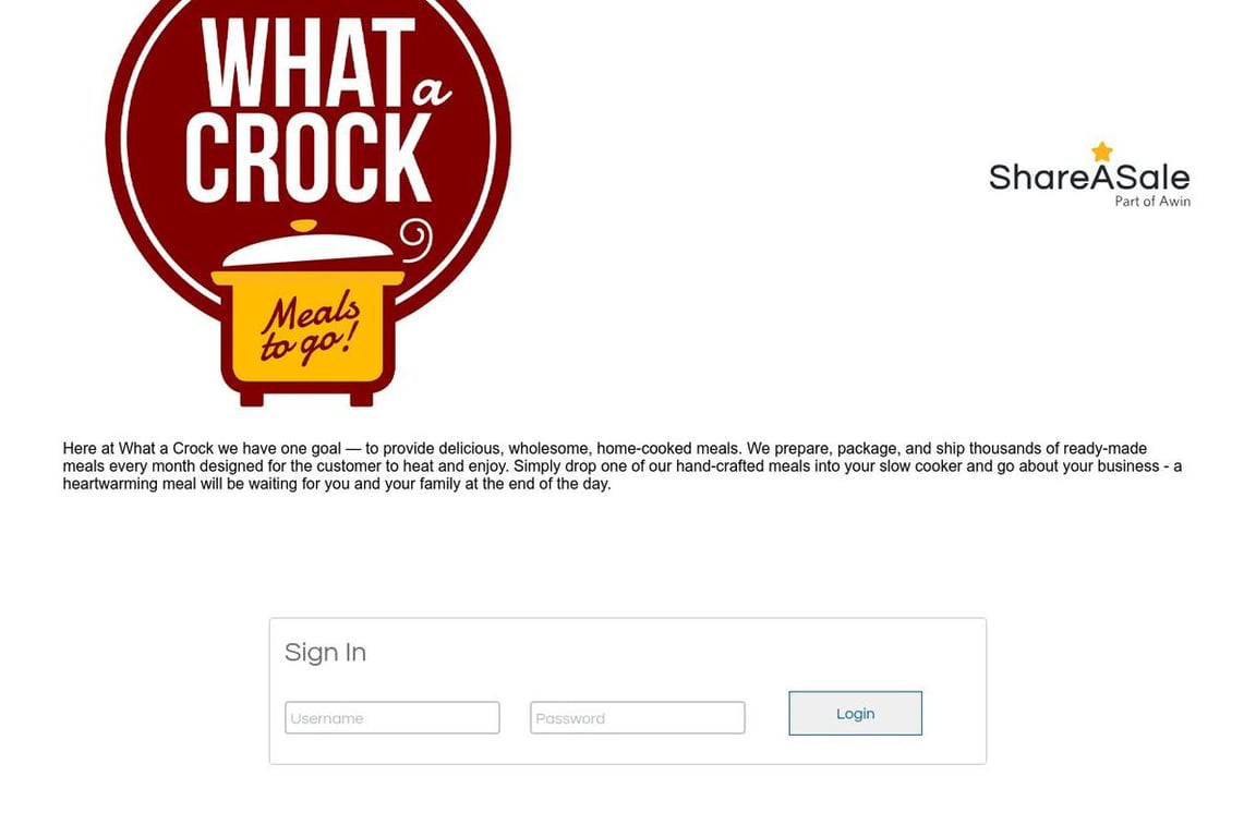 What a Crock Meals to Go affiliate program signup page