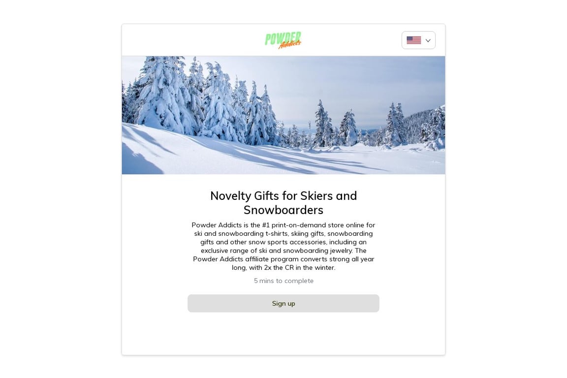Powder Addicts affiliate program signup page