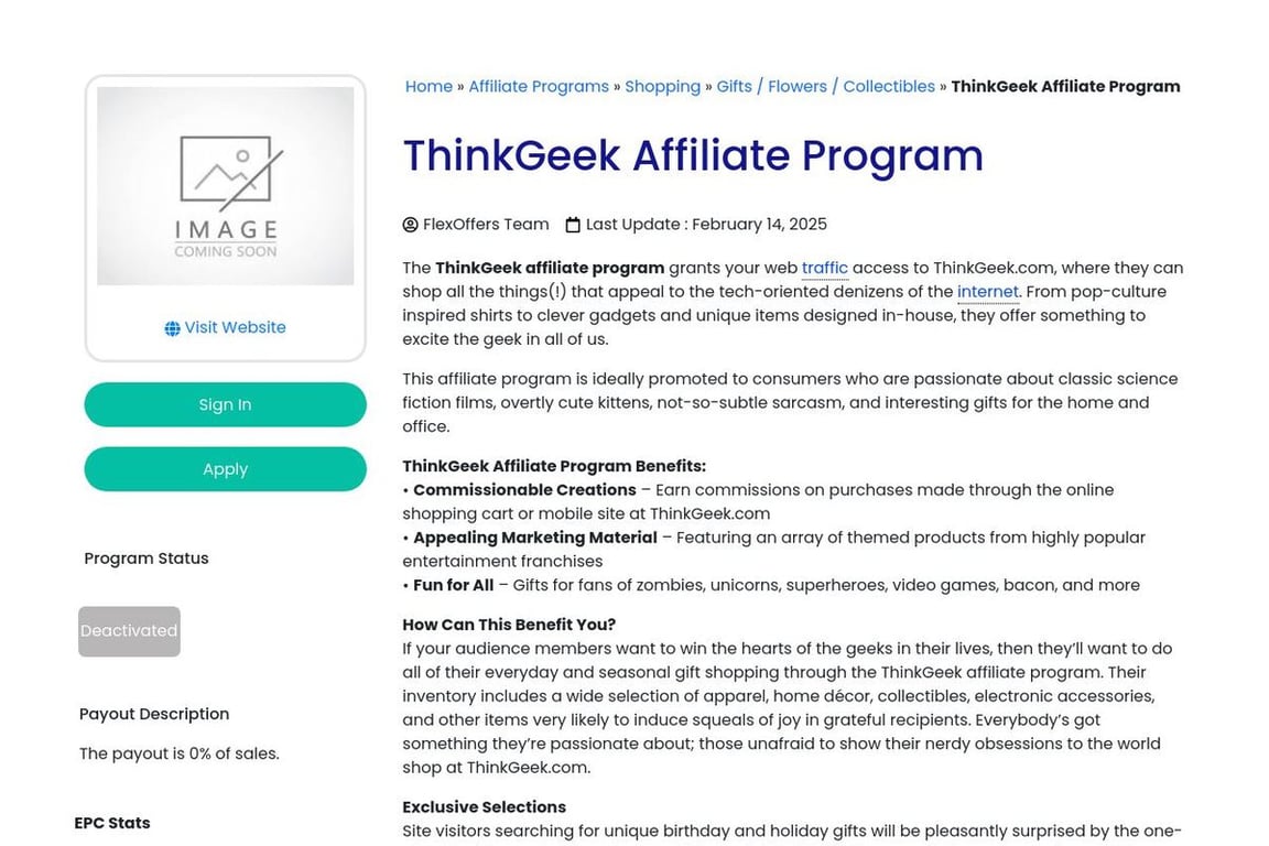 ThinkGeek affiliate program signup page