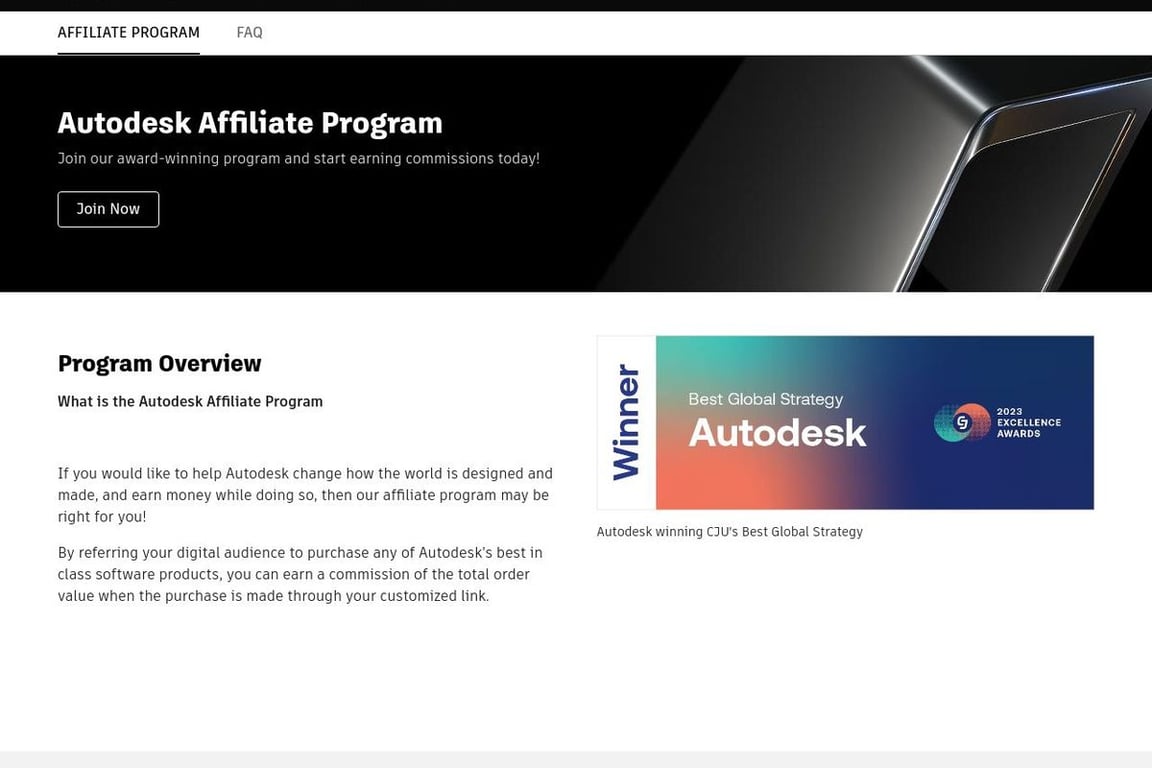 Autodesk affiliate program signup page