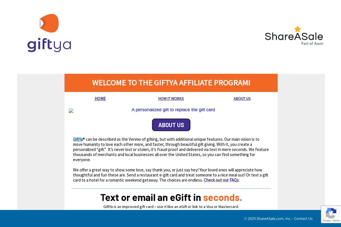 GiftYa affiliate program signup page