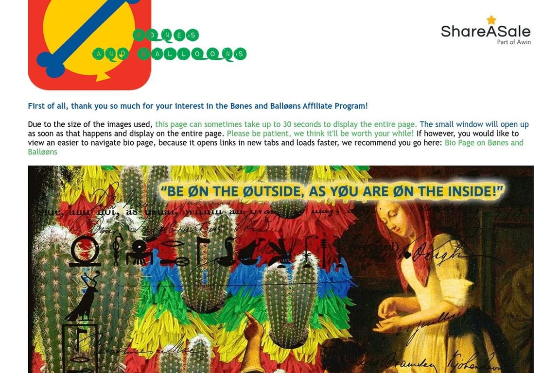 Bones and Balloons affiliate program signup page