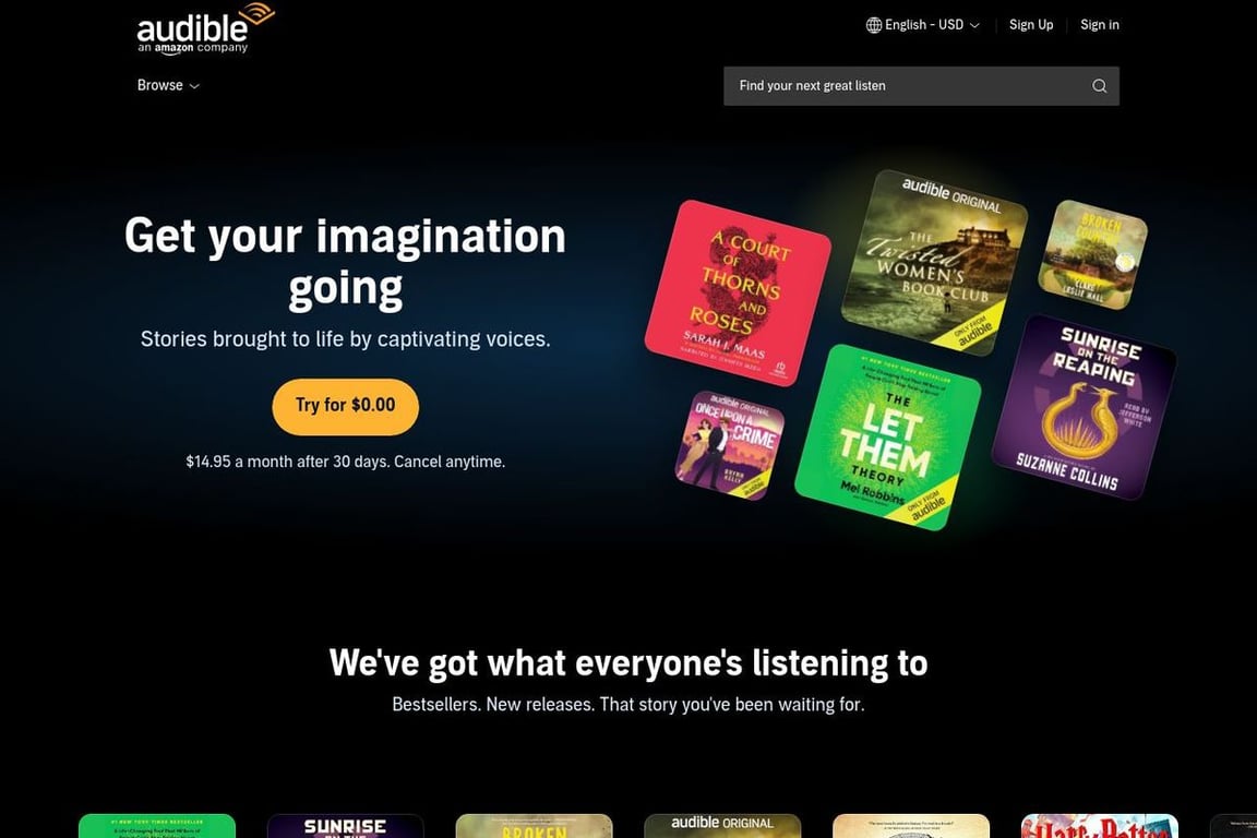 Audible UK – Paused homepage