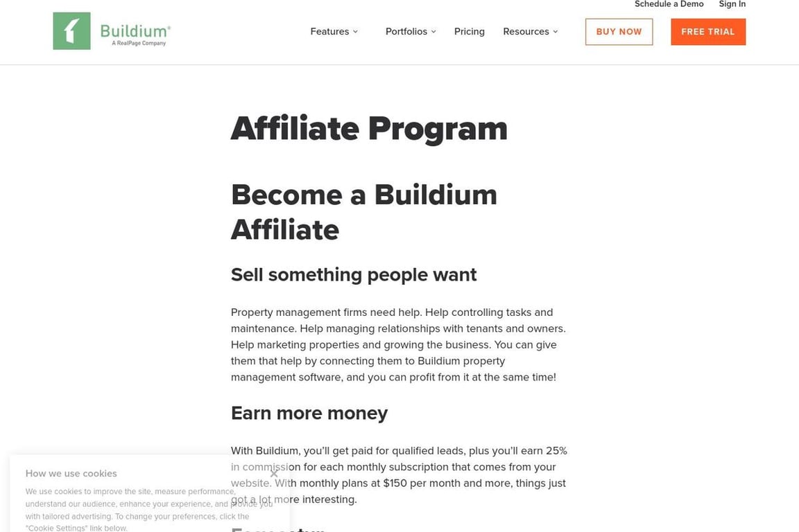 Buildium affiliate program signup page