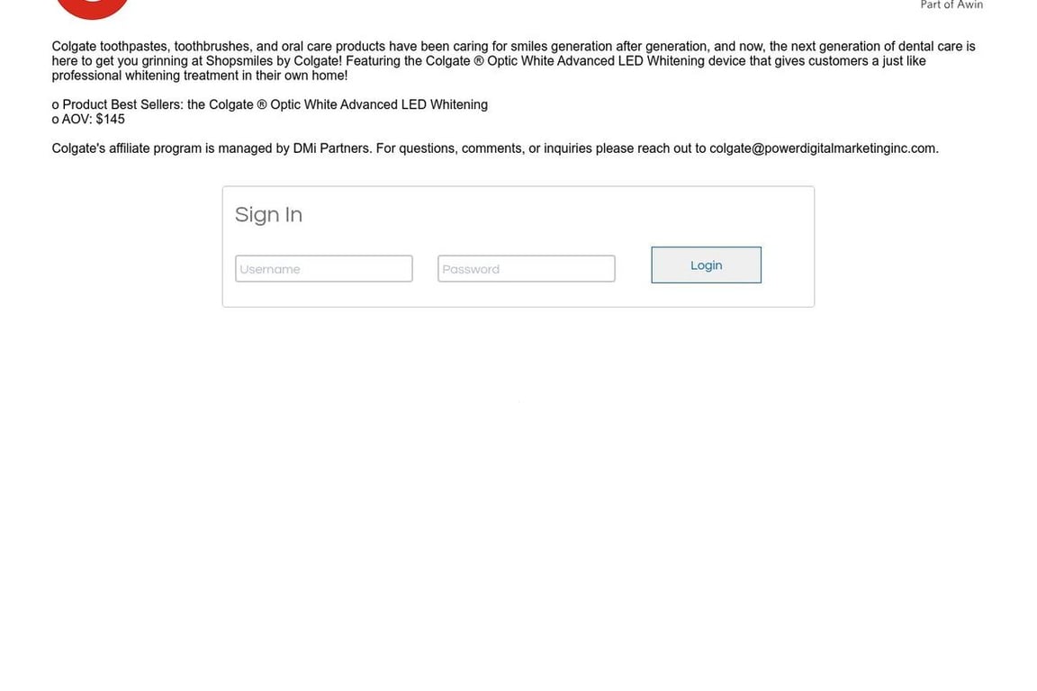Colgate Preferred affiliate program signup page