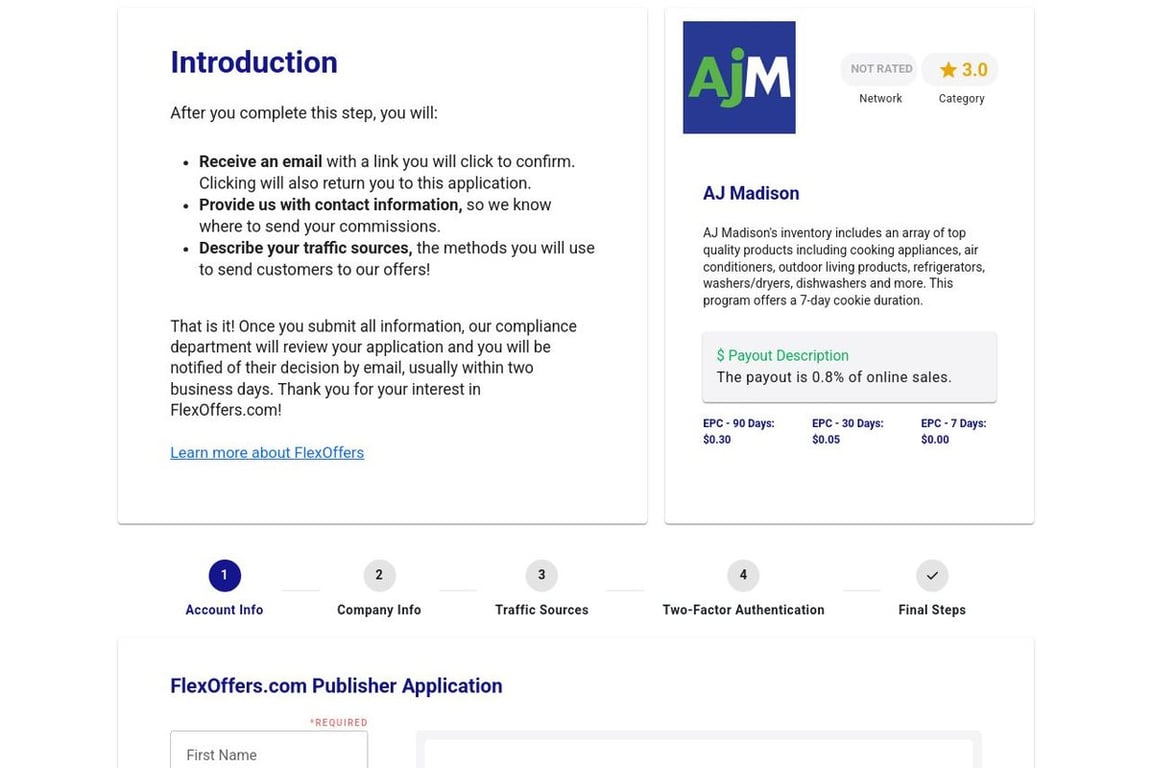 AJ Madison affiliate program signup page