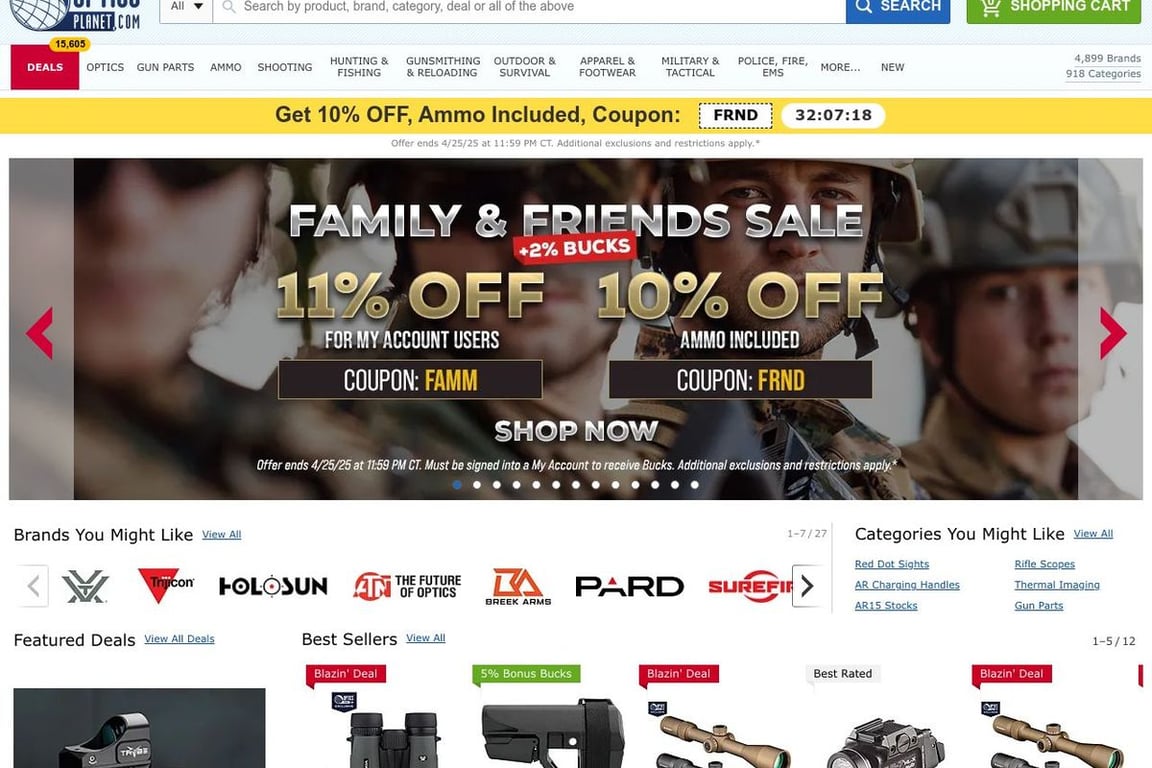 OpticsPlanet, Inc homepage