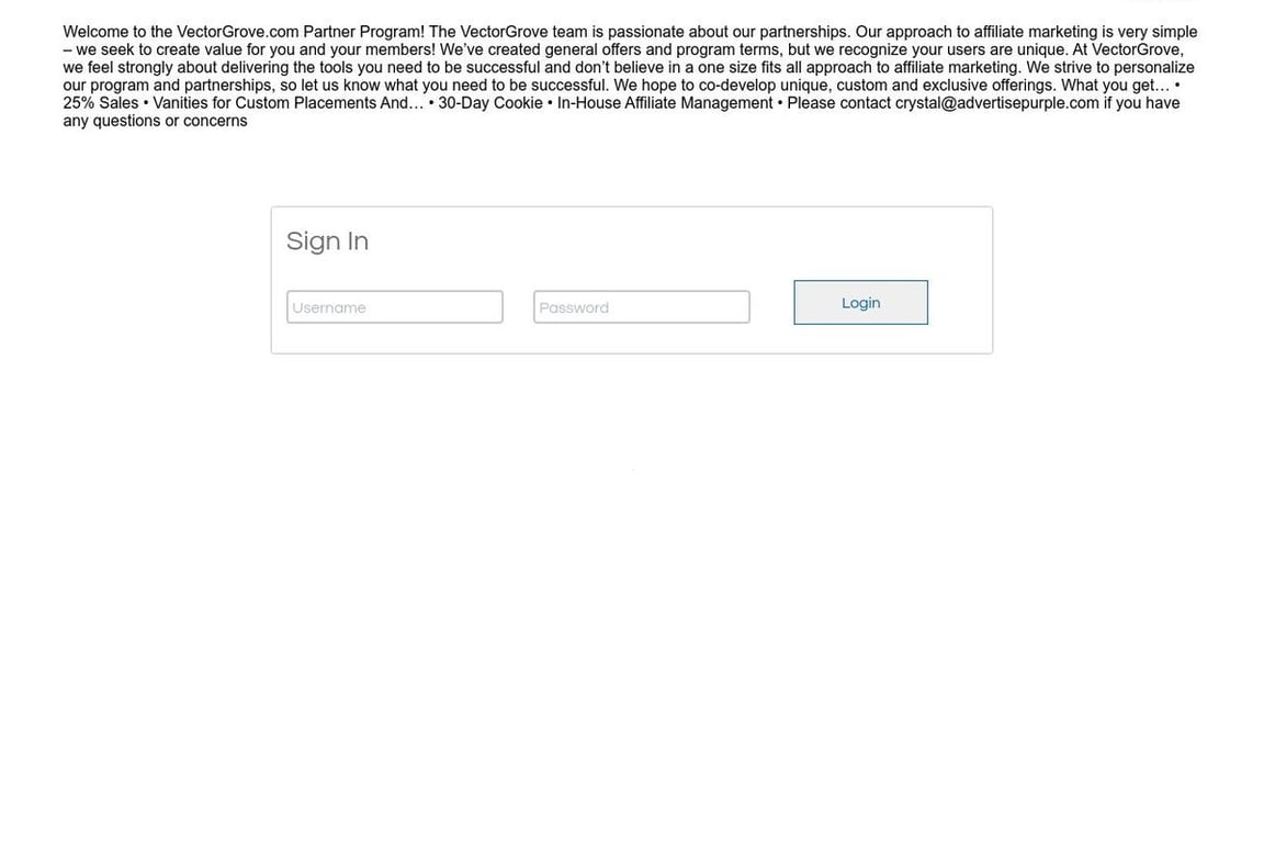 VectorGrove affiliate program signup page