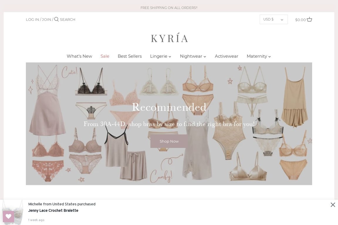 Kyria Lingerie homepage