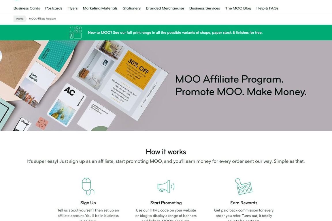 MOO affiliate program signup page