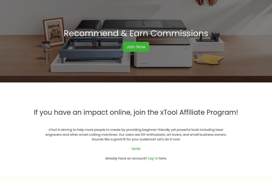 XTool affiliate program signup page