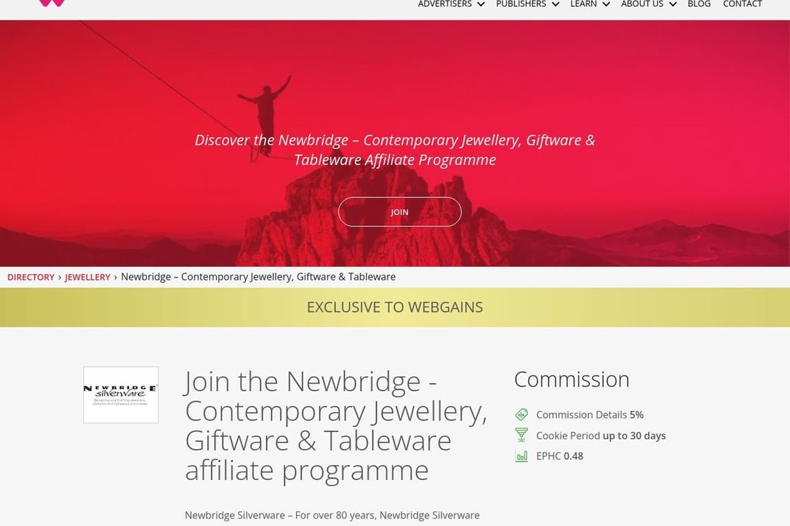 Newbridge Silverware affiliate program signup page