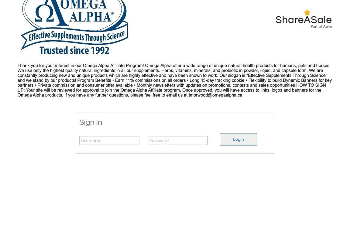 Omega Alpha affiliate program signup page